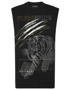 T-shirts^Plein Sport Cotton Dotted T-shirt Round Neck Sleeveless Lamina Tiger