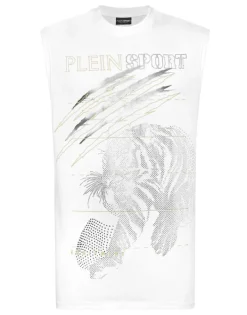 T-shirts^Plein Sport Cotton Dotted T-shirt Round Neck Sleeveless Lamina Tiger