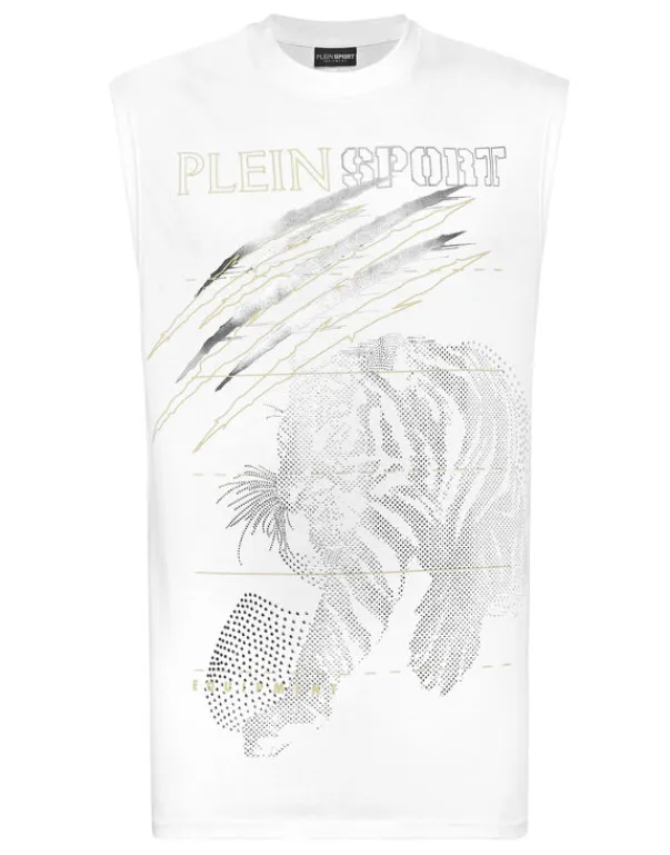 T-shirts^Plein Sport Cotton Dotted T-shirt Round Neck Sleeveless Lamina Tiger