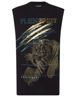 T-shirts^Plein Sport Cotton Dotted T-shirt Round Neck Sleeveless Lamina Tiger