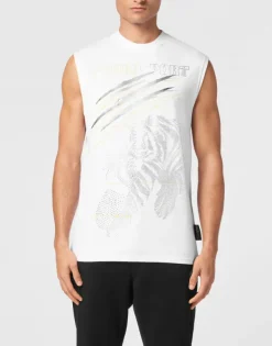T-shirts^Plein Sport Cotton Dotted T-shirt Round Neck Sleeveless Lamina Tiger