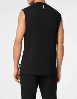 T-shirts^Plein Sport Cotton Dotted T-shirt Round Neck Sleeveless Lamina Tiger