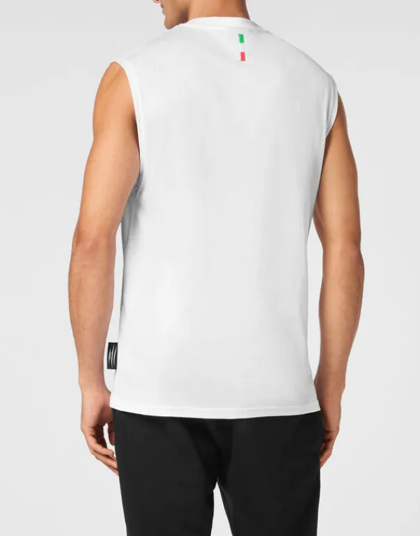 T-shirts^Plein Sport Cotton Dotted T-shirt Round Neck Sleeveless Lamina Tiger