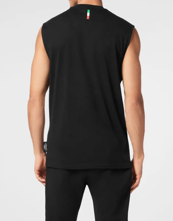 T-shirts^Plein Sport Cotton Dotted T-shirt Round Neck Sleeveless Lamina Tiger