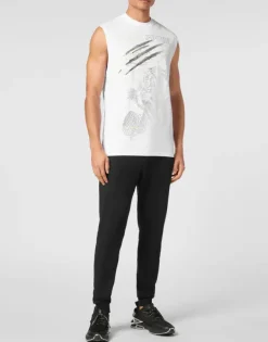 T-shirts^Plein Sport Cotton Dotted T-shirt Round Neck Sleeveless Lamina Tiger