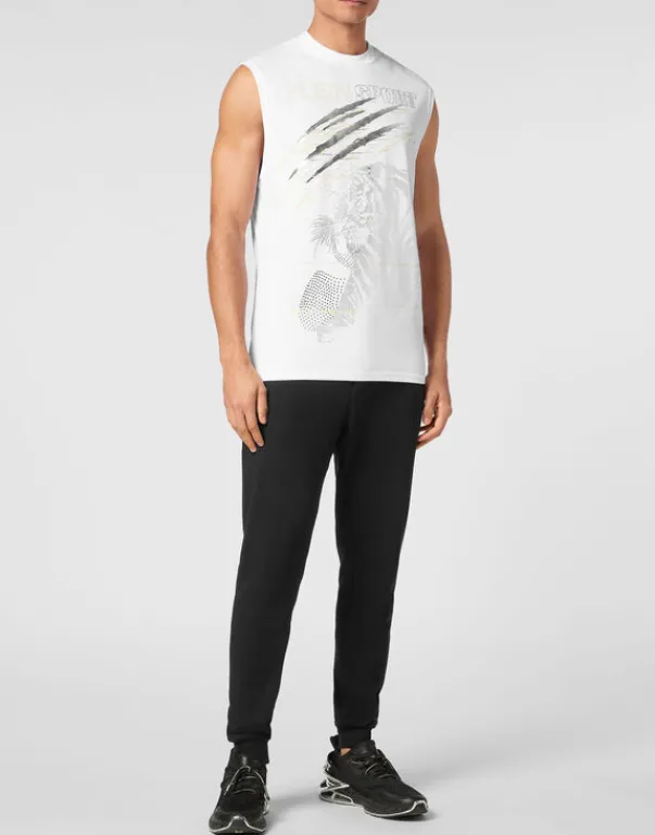 T-shirts^Plein Sport Cotton Dotted T-shirt Round Neck Sleeveless Lamina Tiger
