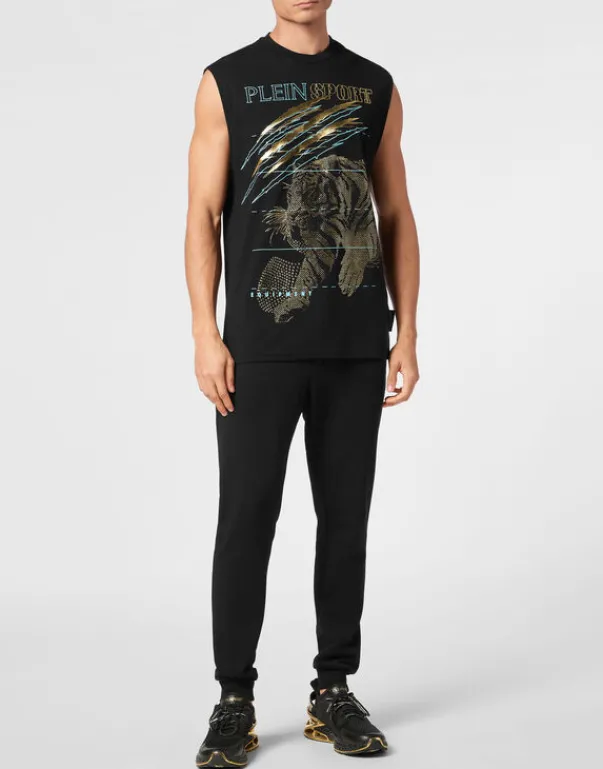 T-shirts^Plein Sport Cotton Dotted T-shirt Round Neck Sleeveless Lamina Tiger