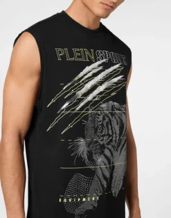 T-shirts^Plein Sport Cotton Dotted T-shirt Round Neck Sleeveless Lamina Tiger