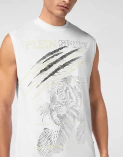 T-shirts^Plein Sport Cotton Dotted T-shirt Round Neck Sleeveless Lamina Tiger